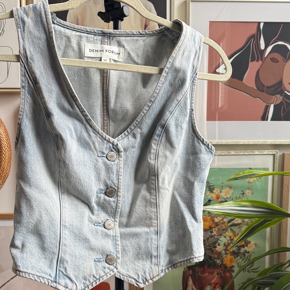 Denim Forum Sky Blue Sleeveless Button-Up